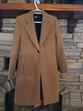 ZARA camel car over coat Xs
